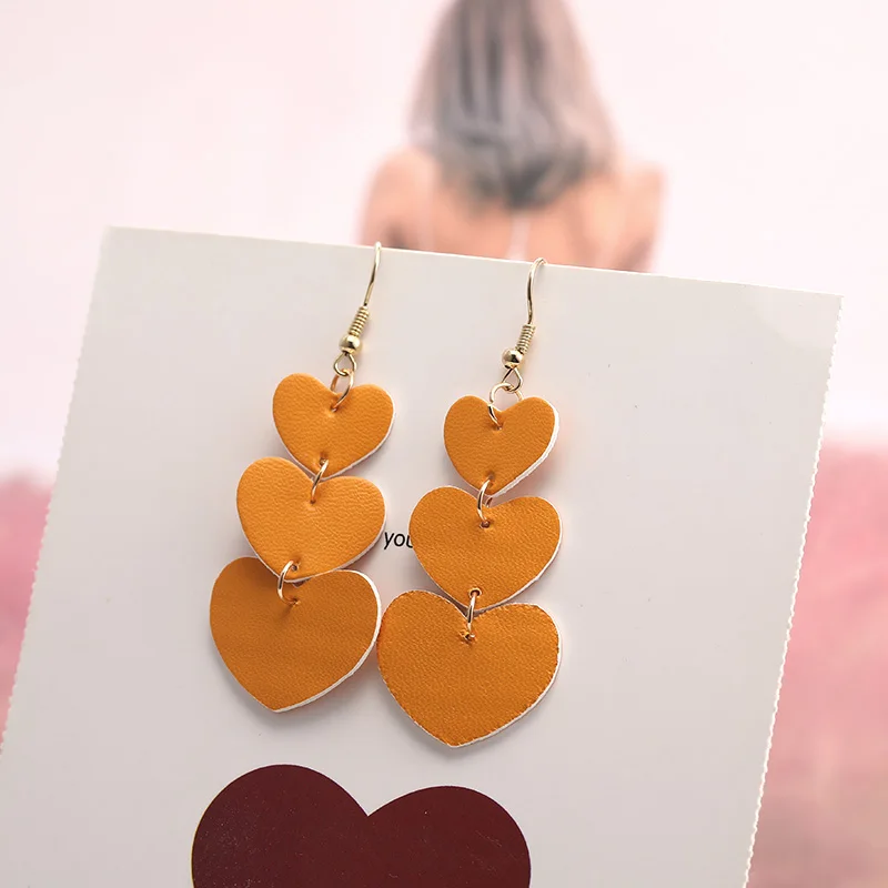 Классические Цветные Висячие серьги с сердечками милые красные черные розовые