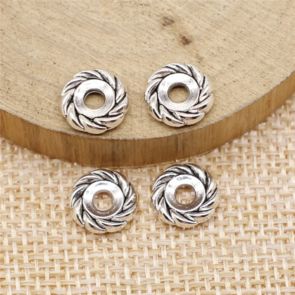 

free shipping 108pcs 9x9x2mm antique silver Spacer beads charms diy retro jewelry fit Earring keychain hair card pendant
