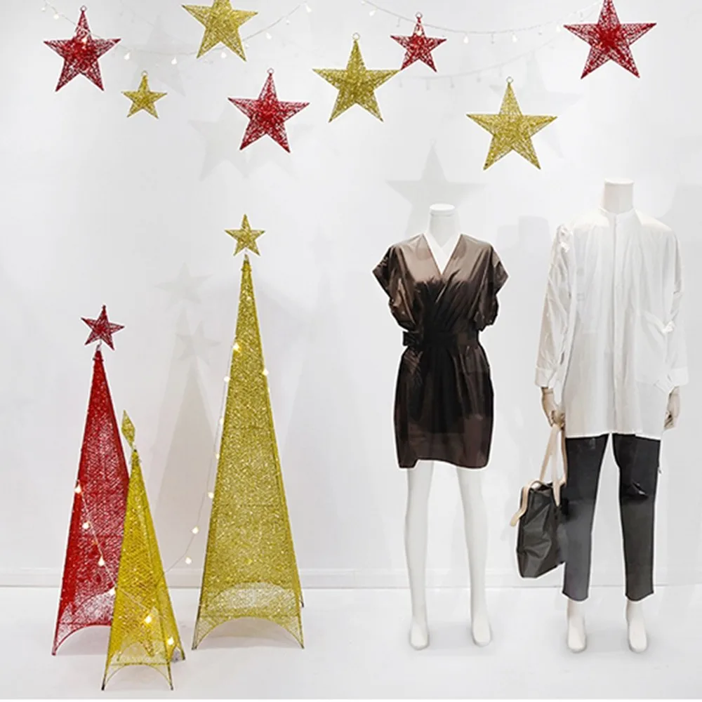 Топперы для новогодней и елки звезды красные золотые серебряные металлические