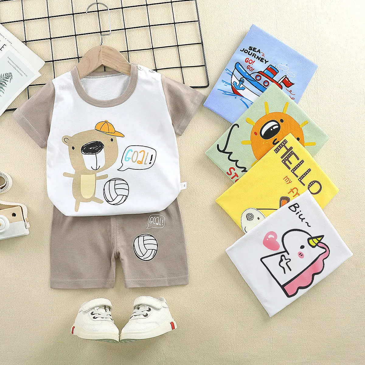 

Children's short-sleeved suit cotton baby t-shirt boys summer children's clothing girls shorts baby clothes vest summer clothes