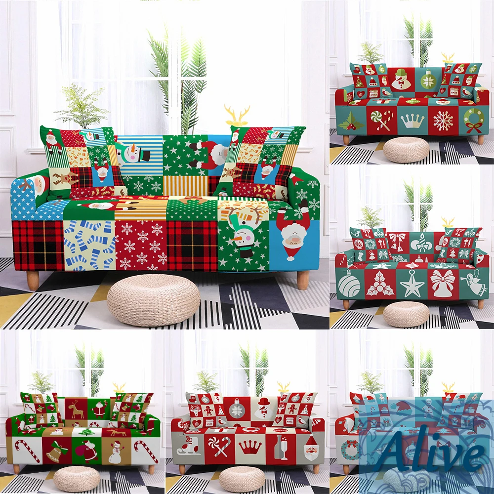 

Christmas Sofa Santa Claus Decor Elastic Sofa Cover For Living Room Stretch Non-slip Couch Cover Sofa Slipcover Protector
