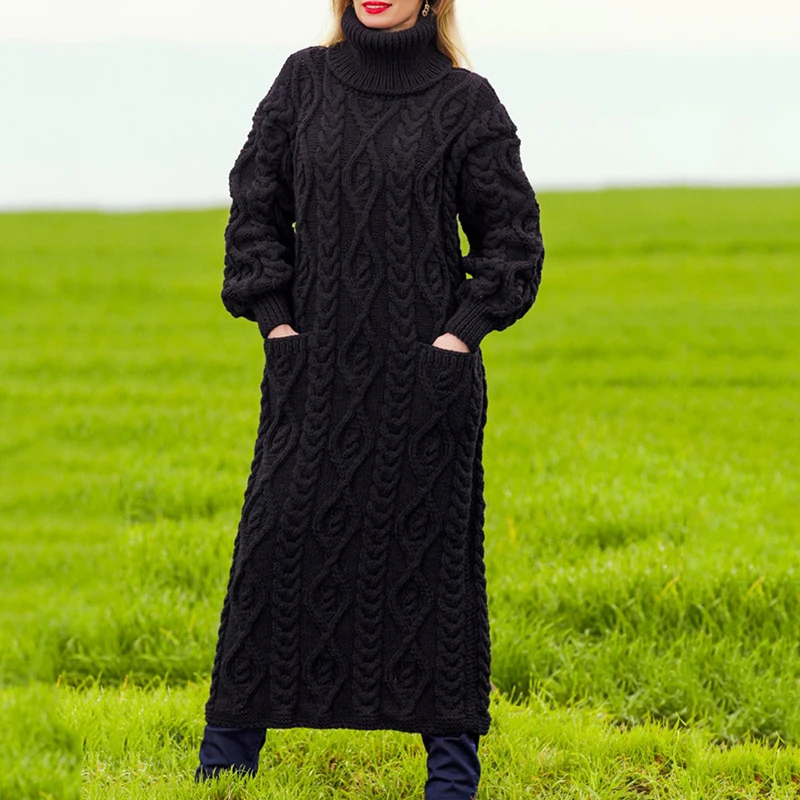 

WEPBEL Women Casual Autumn Winter Vintage Loose Knitted Long Pullover Sweater Ladies Thick Long Sleeve Turtleneck Twist Knitwear