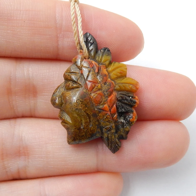 Hot Sale Natural Stone Warring States Red Agate Handmade Indian Head Short Pendant Semi-finished products DIY Jewelry Making | Украшения и