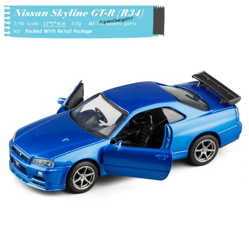 6 шт./лот оптовая продажа модель автомобиля в масштабе RD 1/36 игрушки для Nissan GT-R R34