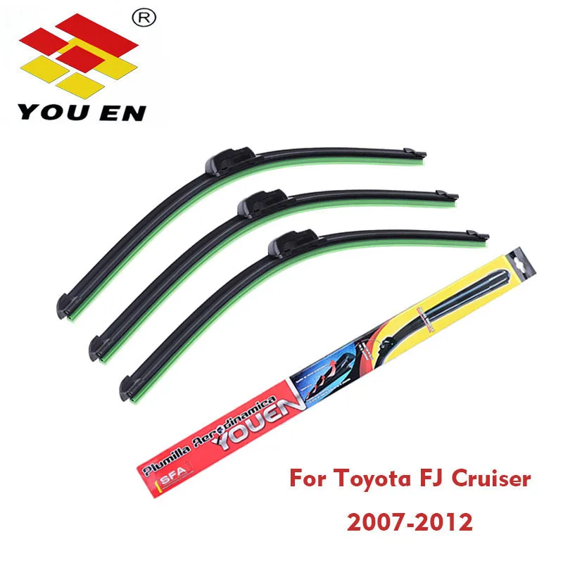 YOUEN 3 шт. щетка стеклоочистителя для Toyota FJ Cruiser 2007-2012 Автомобильная мягкая резиновая Безрамная Щетка стеклоочистителя ветровое стекло Стеклоочистители