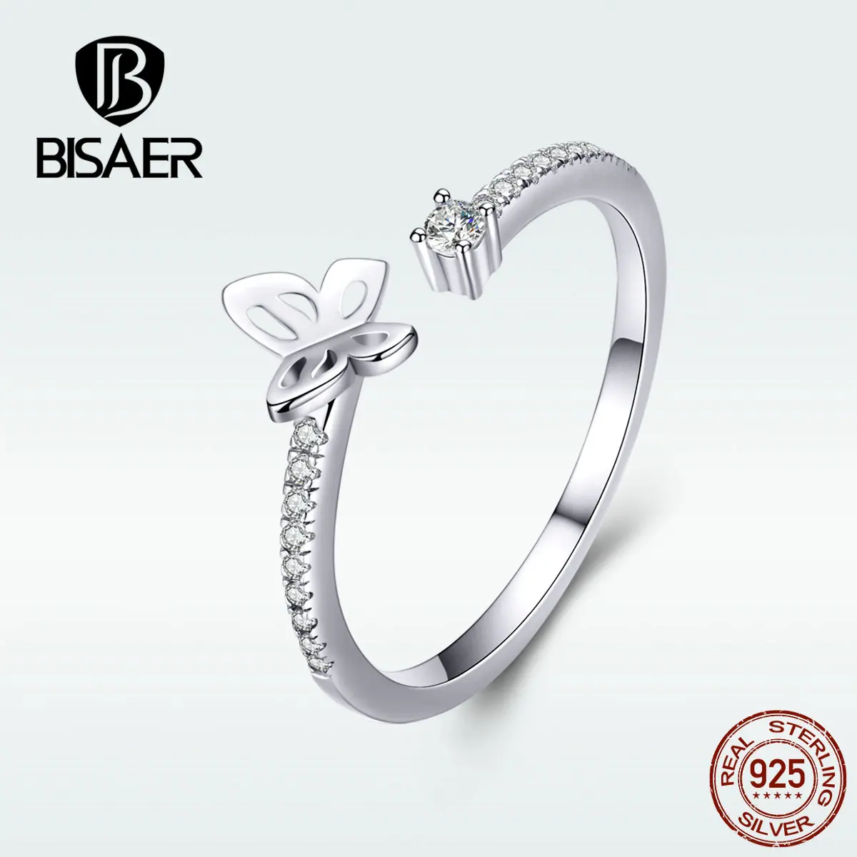 Женское Открытое кольцо BISAER 100% Настоящее серебро 925 пробы с цветочным узором и