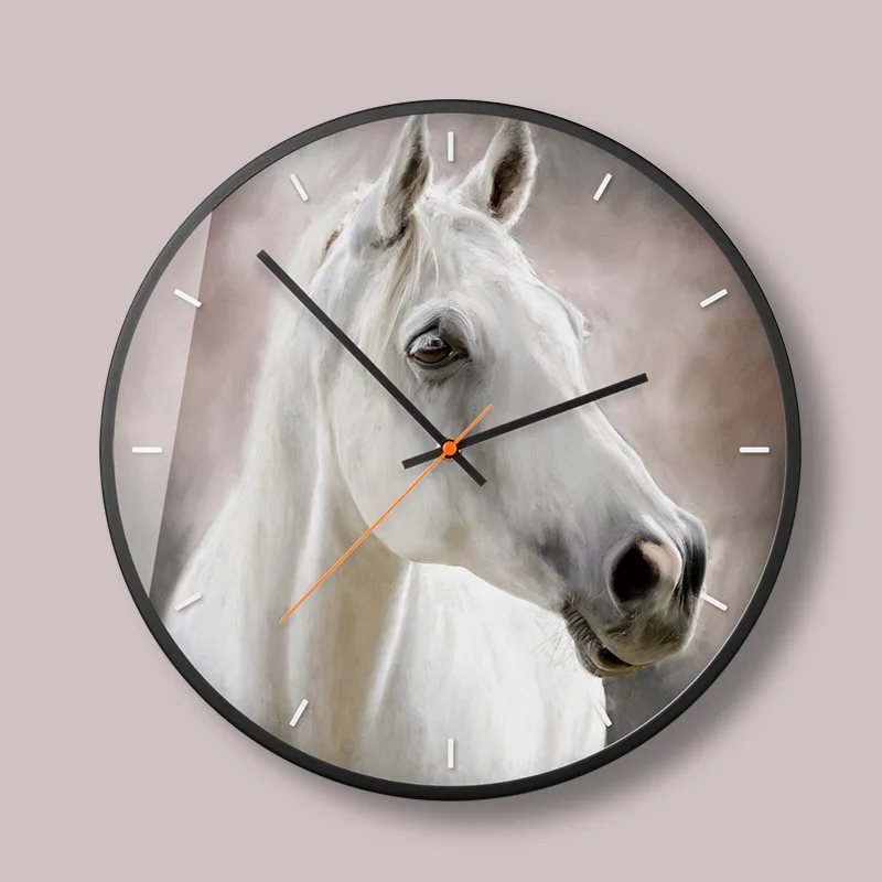 

Real animal horse series wall clock home decoration creative clock watch round silent living room wall watch