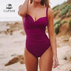 CUPSHE, пуш-ап, ягодный, красный, с рюшами, Цельный купальник для женщин, сексуальный, v-образный вырез, Одноцветный, купальный костюм, 2022, для девочек, пляжный, монокини, купальник