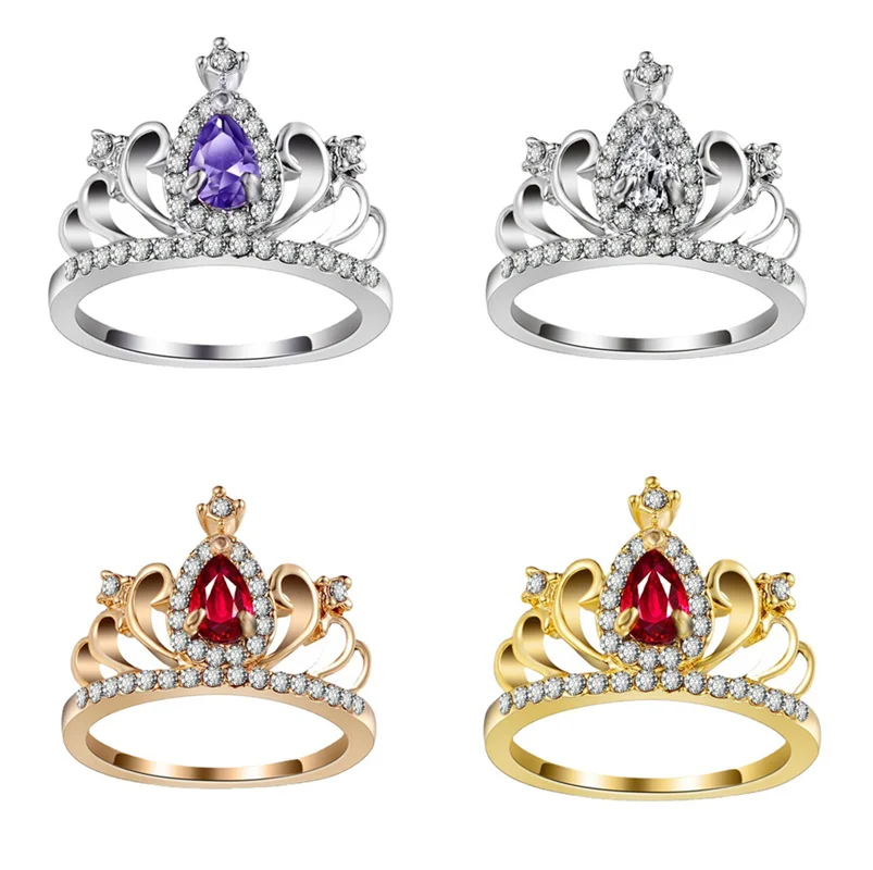 

New Anniversary Engagement Cocktail Silver Rose Gold Crown Inlaid Water Drop Cubic Zirconia Ladies Ring New Fashion Jewelry