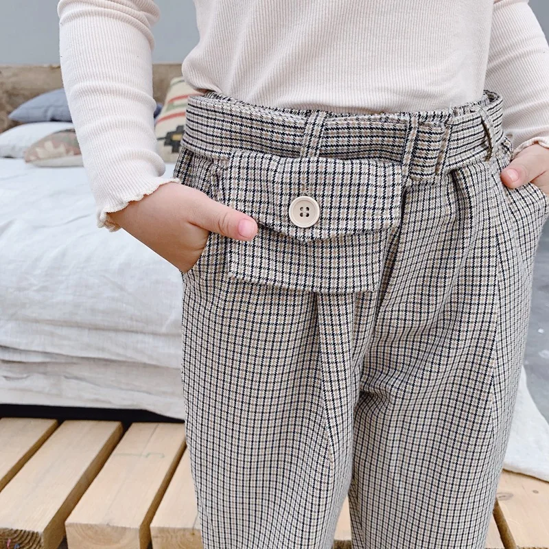 2019 г. Новое поступление Осенние повседневные длинные штаны в клетку Корейском