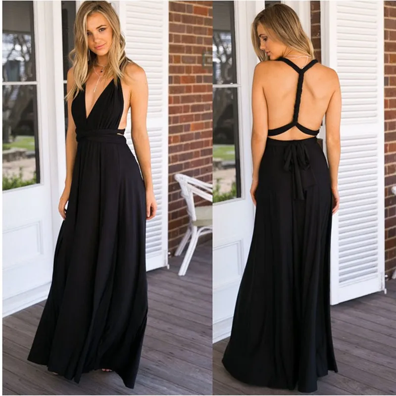 

2020 Loose Sleeveless Sling with Bare Back Bohemian Style Dress Evening Party Beach Dresses Summer Sundress Floor-length