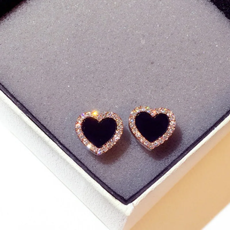 

2021 Japanese New Style Enamel Love Heart Earring Fashion Simple AAA Crystal Fresh Women Earring Charm Women Party Jewelry