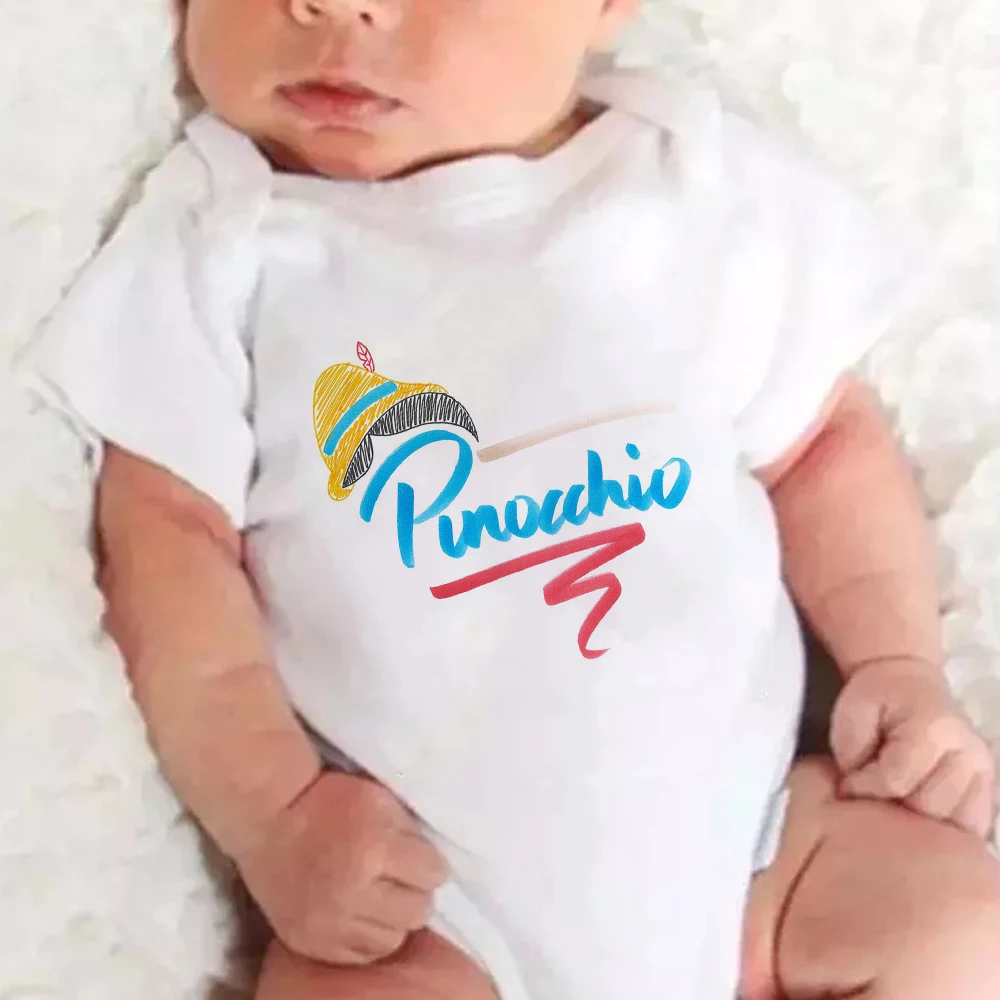 Летний топ с короткими рукавами, смешной пеленальный комбинезон для младенцев, Харадзуку комбинезон для малышей с принтом Пиноккио для девочек и мальчиков.