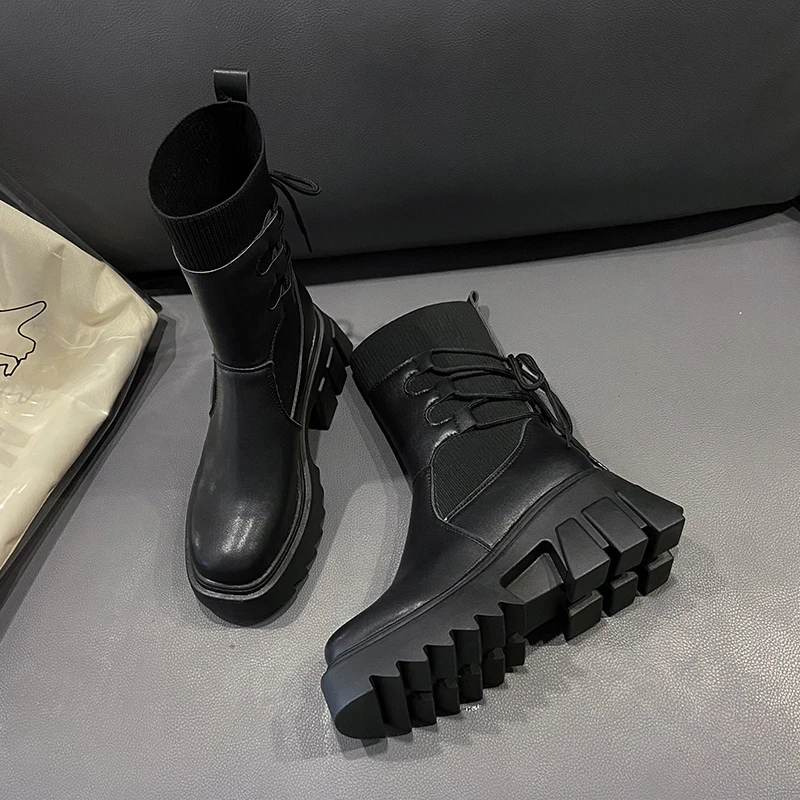 

Martin boots woman 2021 new ladies casual stretch fabric socks boots fashion Cross-tied women shoes platform boots gothic women