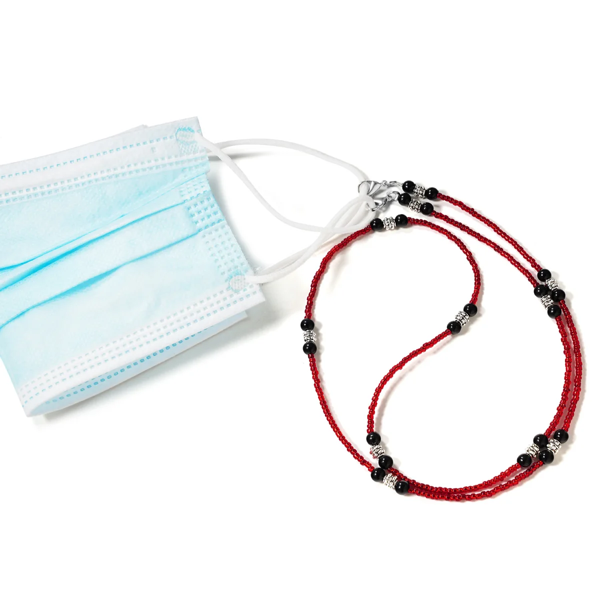 Цепочка для очков Женская красная черная нескользящая стеклянные бусины сделай