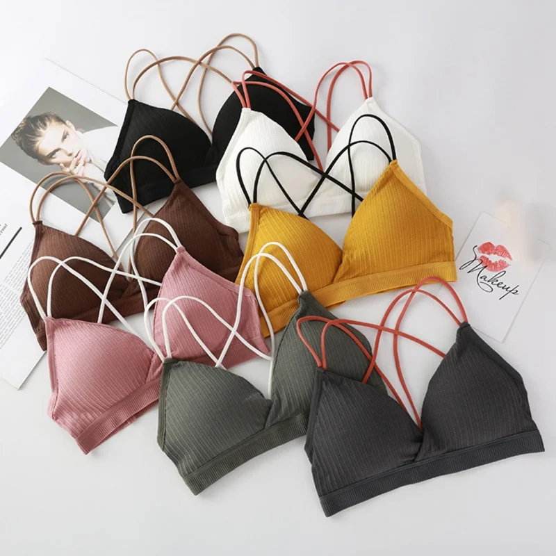 

Women Beauty Back Underwear Female No Steel Ring Cross Gathered Bra Sexy Vest Sling Intimates for Lady