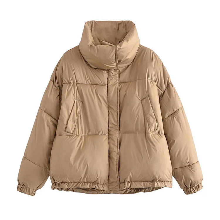 

2021 Autumn And Winter New Women's Single-breasted Stand-up Collar Pockets Loose Ladies Cotton-padded Clothes