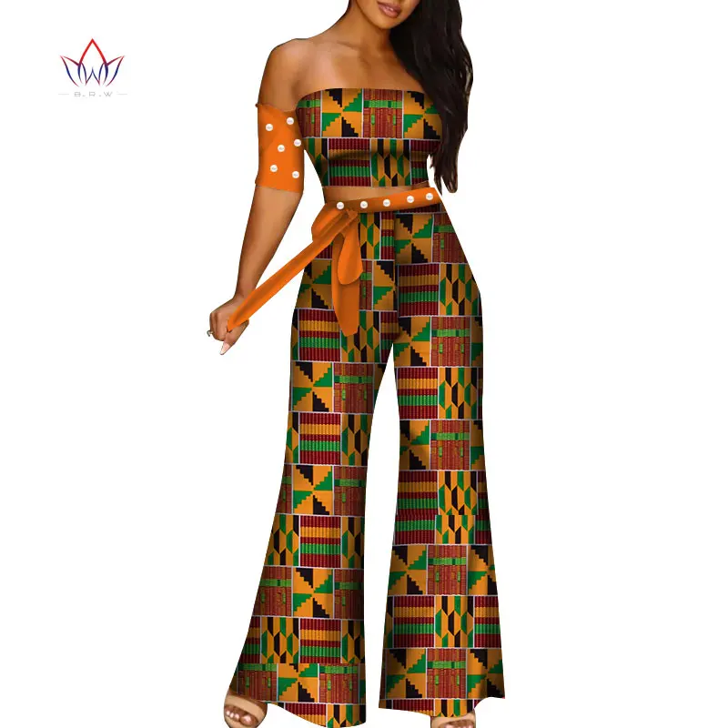 2 Piece Set African Women Sexy Top and Pant T Shirt Tops Dashiki Print Trousers Peal Clothing Customize WY5012 | Тематическая
