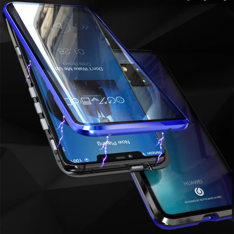 

Front And Back Glass Magnetic Case For Huawei Mate 20 Pro Case 360 Transparent Clear Hard Cover Huawei Mate 20Pro Case Mate20Pro