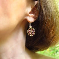 vintage round gold color natural red garnet earrings for woman girl stone dangle drop earrings gift