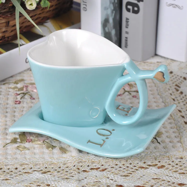 

Ceramic creative heart-shaped coffee cup set cup dish lovers cup coffee cup ceramic mug kawaii mug mugs coffee cups