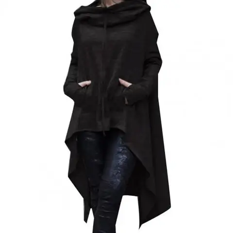 Fashion Women hoodies  Irregular Hem Cotton Long Sleeve Fishtail Solid Color Femmes Sweatshirts Oversize Hoodies Dress