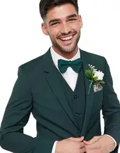 Ensemble classique de 3 pièces pour beau marié vert, costume Slim pour meilleur homme/robe de mariée à deux boutons (veste + pantalon + gilet)  (4)