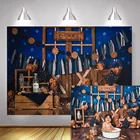 Голубой фон для студийной фотосъемки с изображением печенья молока деревянной двери дня рождения