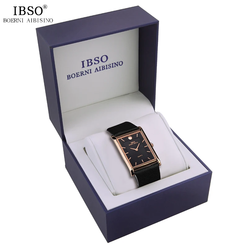 

IBSO Brand Men's Watch Set with Blue Box Casual Rectangle Quartz Wristwatch for Man Clocks Relogio Masculino Dropshipping