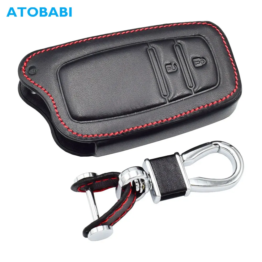 Чехол для ключей из натуральной кожи Toyota Corolla Highlander Crown 2 кнопки Smart Keyless