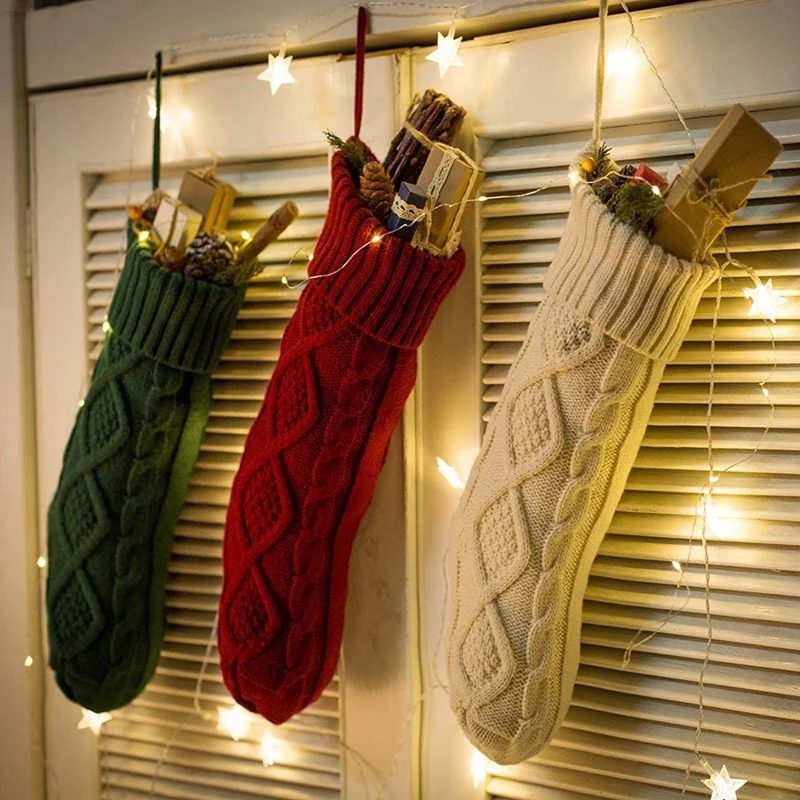 Medias de punto de Cable para Navidad, paquete de 6 medias de 18 pulgadas, regalos y decoraciones para fiestas familiares y navide&ntilde;as-4