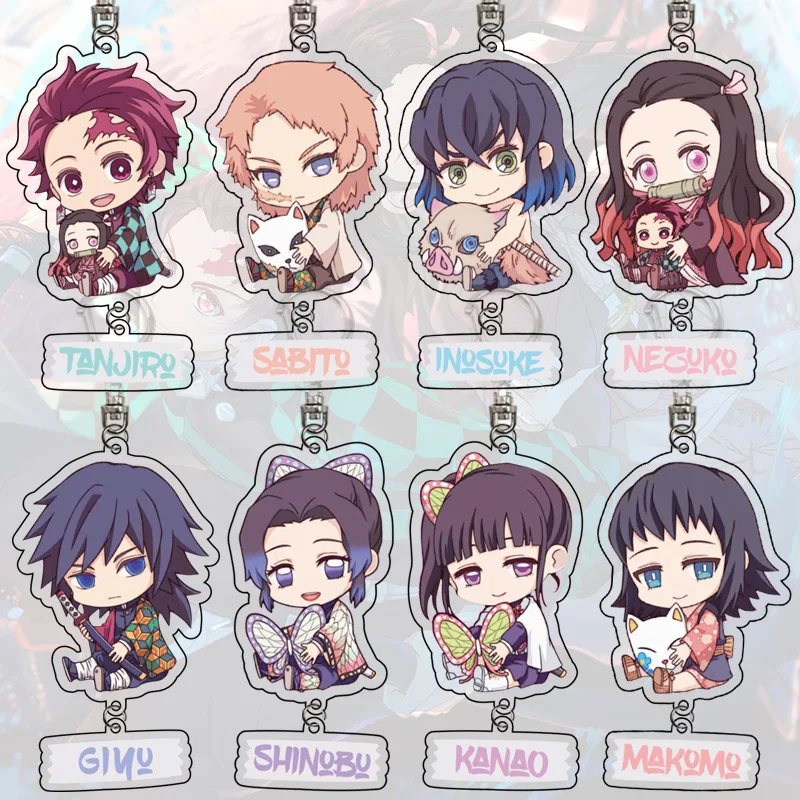 

Demon Slayer Key Chains Anime Keychain Acrylic Action Figure Pendant Kamado Tanjirou Model Toys Metal Key Ring Kimetsu No Yaiba