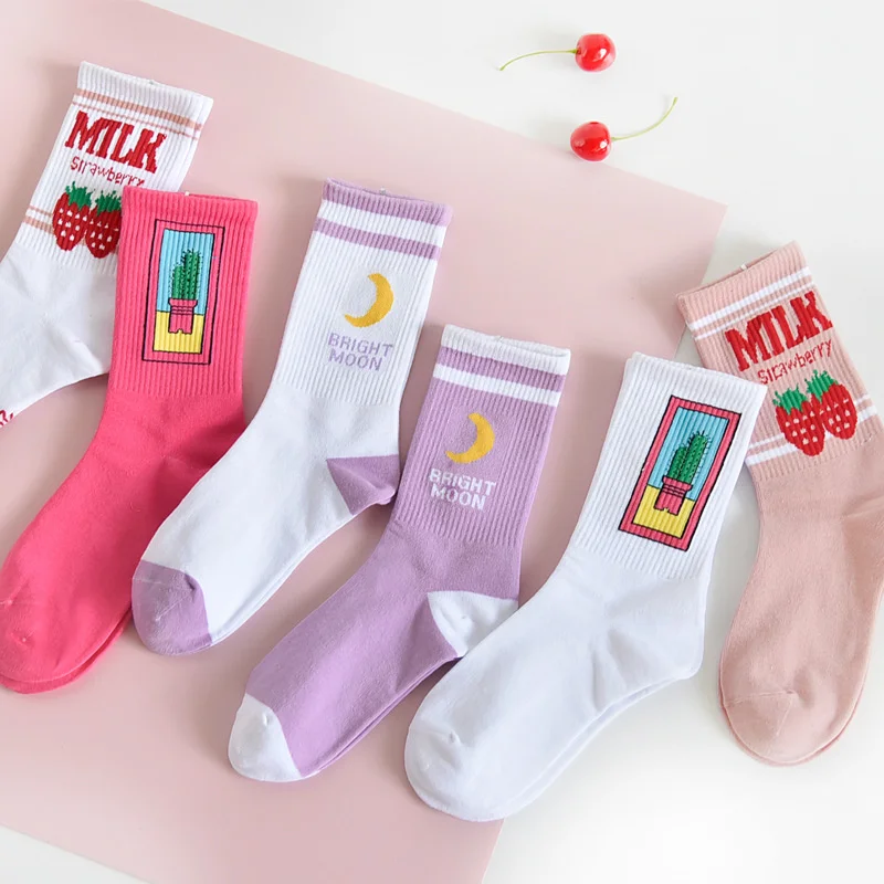 Женские носки японские хлопковые красочные Мультяшные милые забавные фотообои с