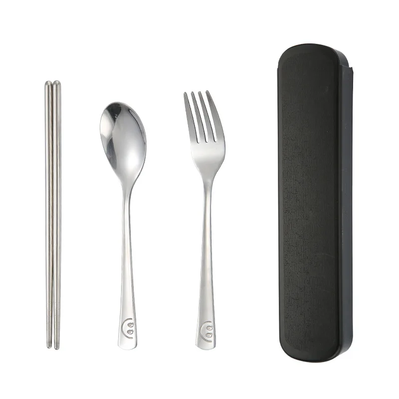 

smile Stainless Steel Dinnerware Set Travel Camping Cutlery Set Reusable Silverware With Spoon Fork Chopsticks Straw