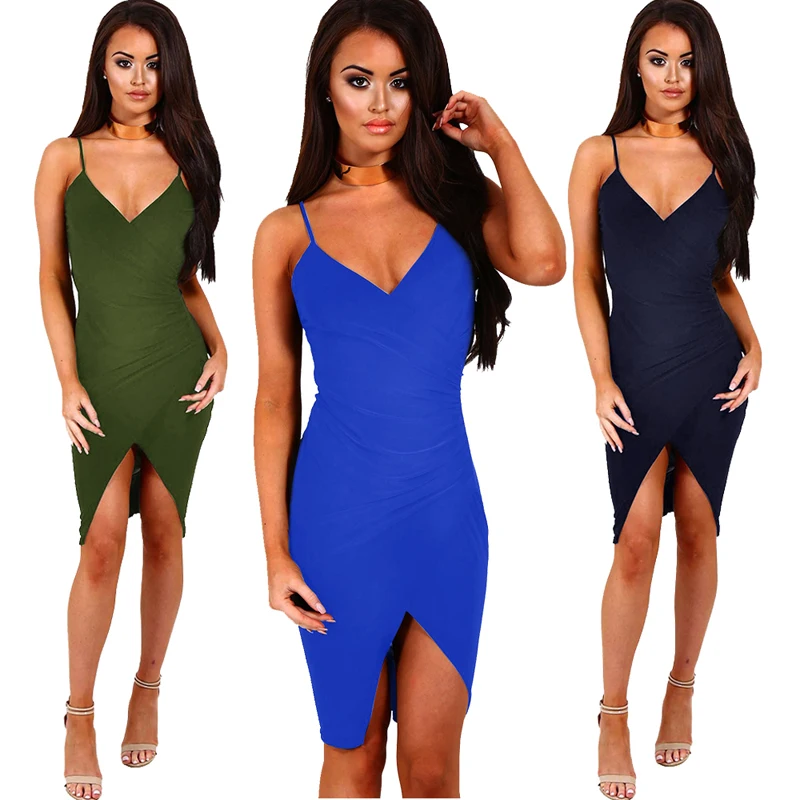 

Women sexy Dresses Sleeveless Spaghetti Strap Mid-Calf Sheath Party Dresses Women Slit V Neck High Waist Off Shoulder Party Club