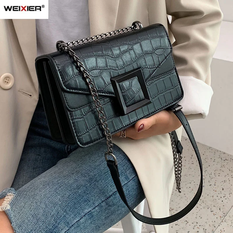 

Stone Pattern PU Leather Crossbody Bags For Women 2021 hit Small Shoulder Simple Bag Female Luxury Chain Handbags and Purses sac