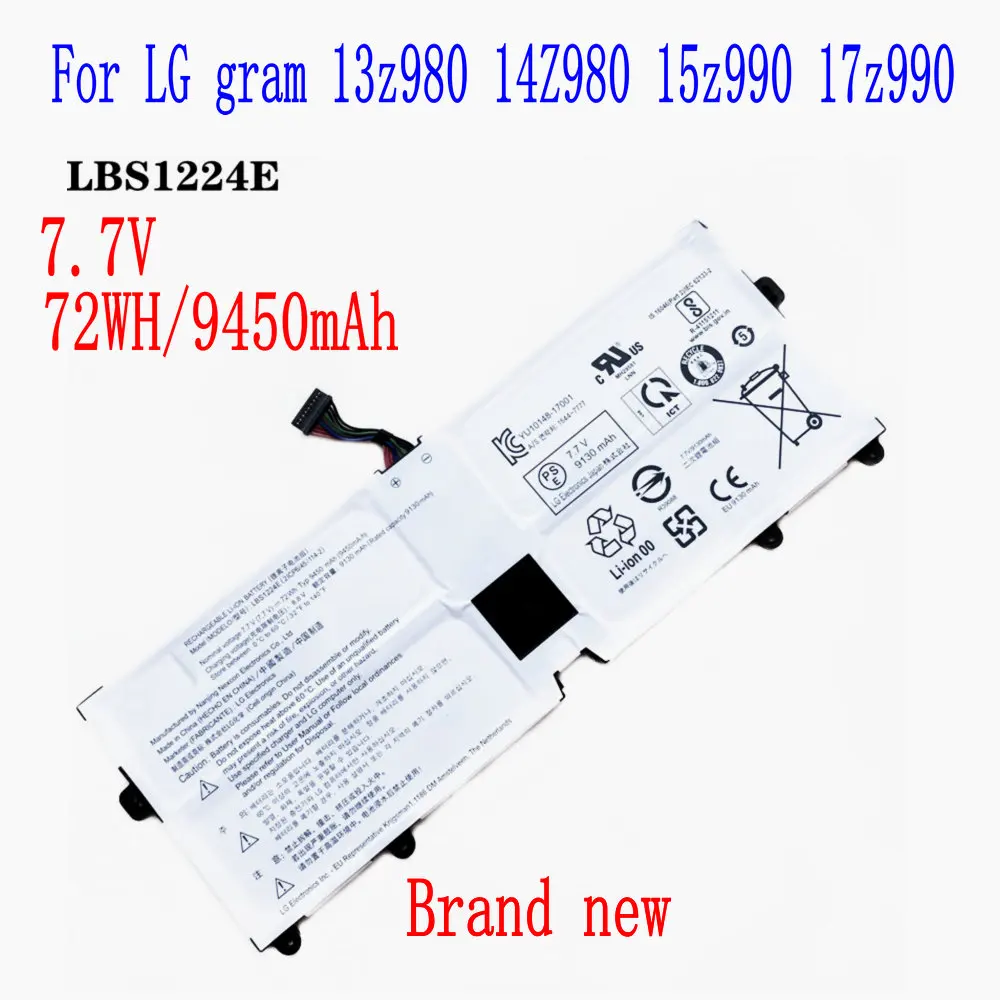 

Аккумулятор LBS1224E для ноутбука LG gram 13z980 14Z980 15z990 17z990, 7,7 В, оригинал, 72 Вт/9450 мАч