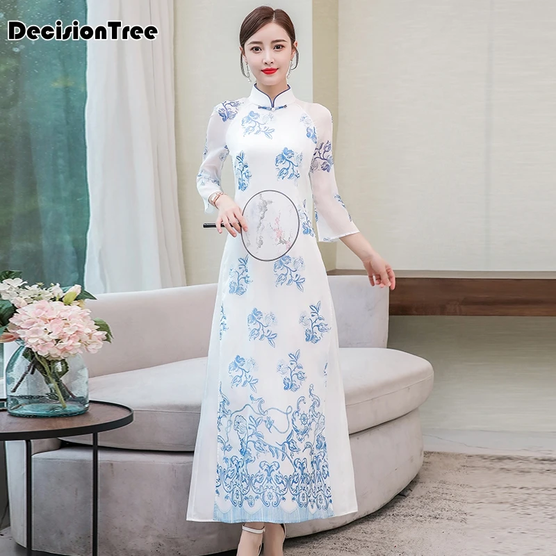 Чонсам aodai белая женская aodai вьетнамская традиционная одежда ao dai вьетнамское платье вьетнамские костюмы Улучшенный чонсам