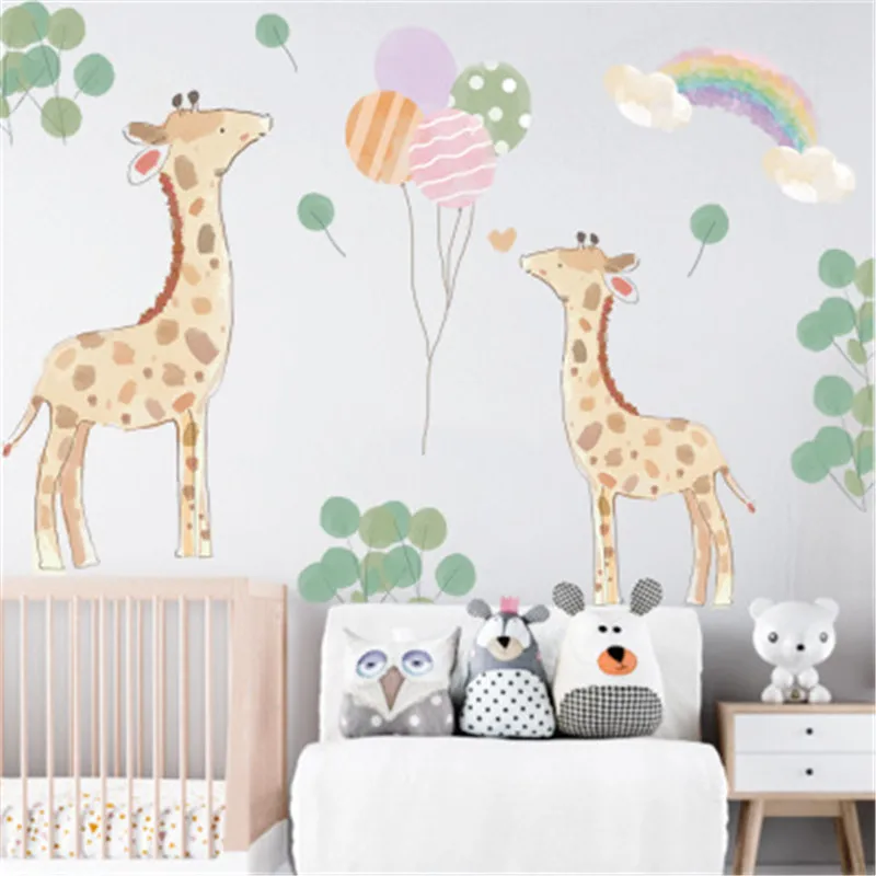 Мультяшные радужные воздушные шары жираф наклейки на стену для детской комнаты