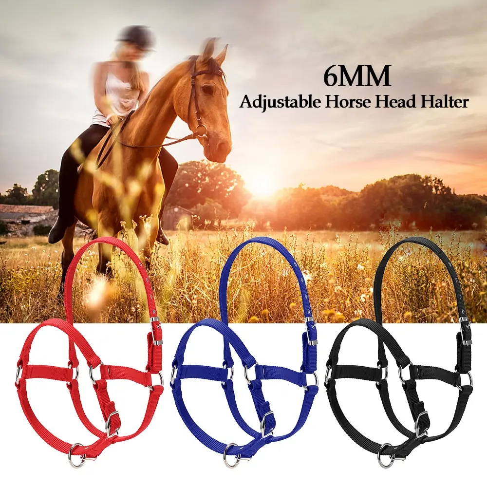 

6MM Thickened Horse Head Collar Adjustable Safety Halter Bridle Headcollar Horse Riding Racing Equipment Training Rope 3 colors