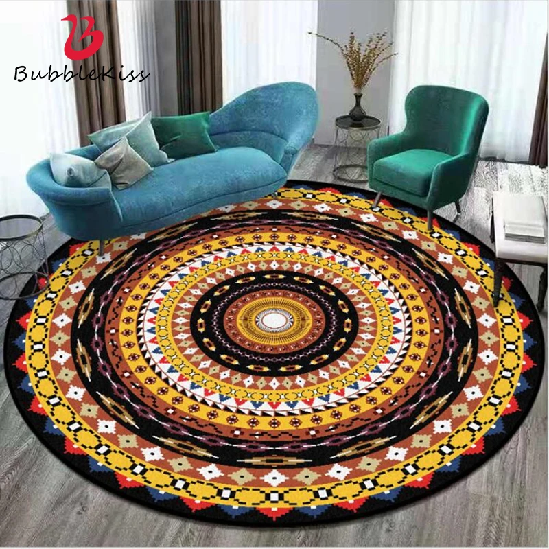 Round Carpets for Living Room Yellow Diamond Circle Pattern Carpet Rugs Children Rooms Home Decoration | Дом и сад