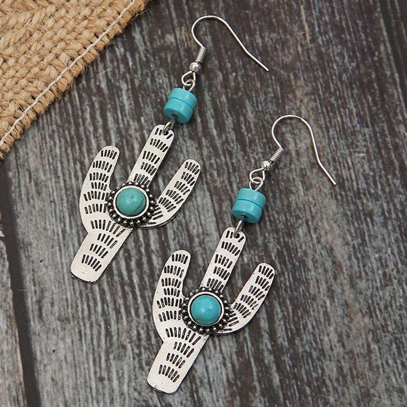 Богемные серьги-подвески в этническом стиле С КАКТУСОМ круглыми бусинами Z5X977 |