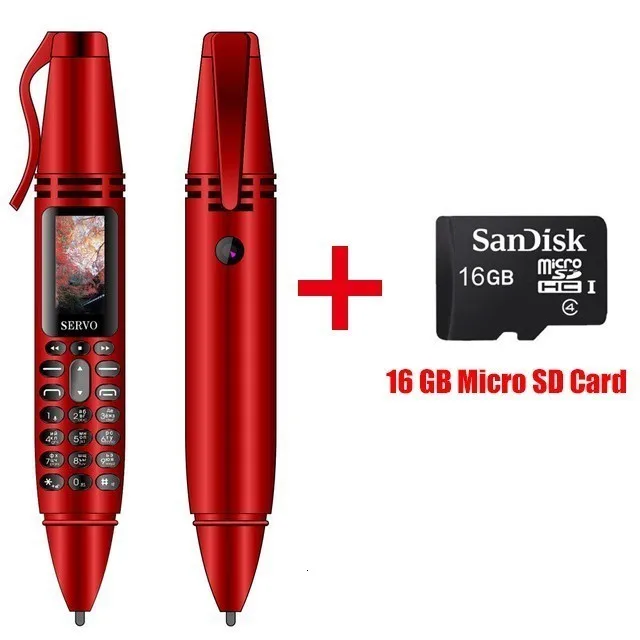 Red Add 16GB card Записывающая ручка мини маленький мини мобильный телефон gsm кнопочный Bluetooth Dialer Dual SIM дешевая камера Фонарик мобильный телефон - Цвет: Red Add 16GB card