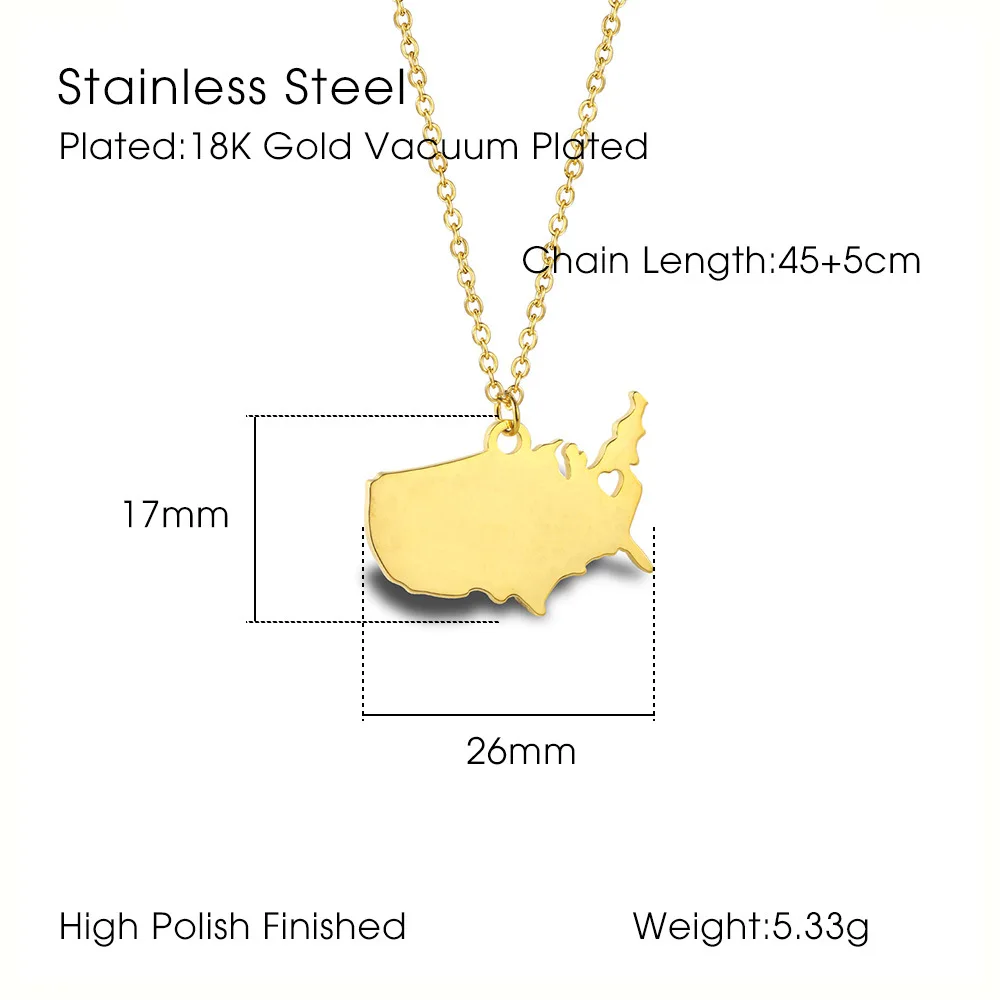 Legenstar США Карта страны цепи кулон ожерелье для женщин мужчин Шарм серебро золото