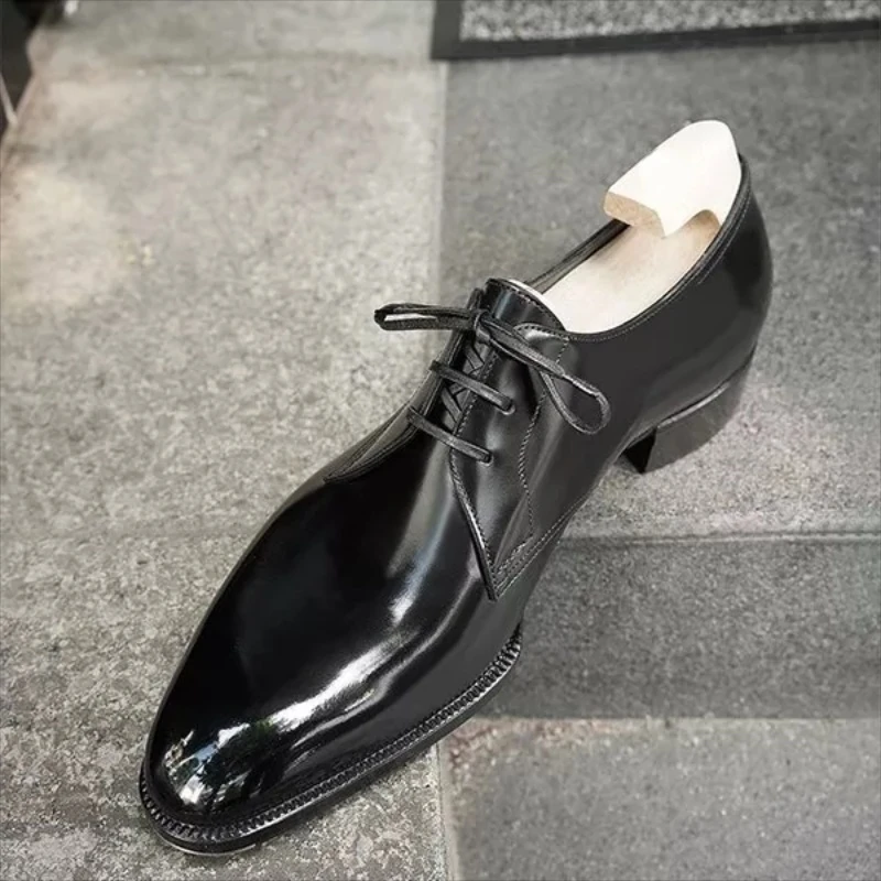 

New Men Shoes Handmade Black PU Classic Round Head Polished Wingtip Lace-up Fashion Business Casual Dress Oxford Shoes KA669