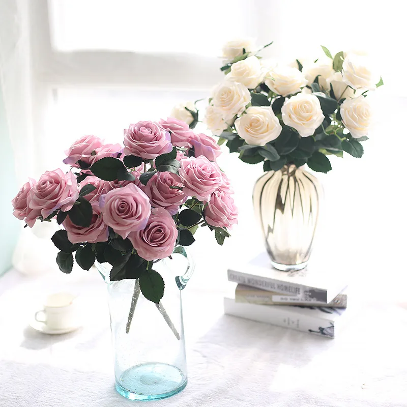 

Букет роз искусственный цветок розы Шелковый Искусственный цветок для свадьбы ваза украшение цветок ветка Роза Цветок голова