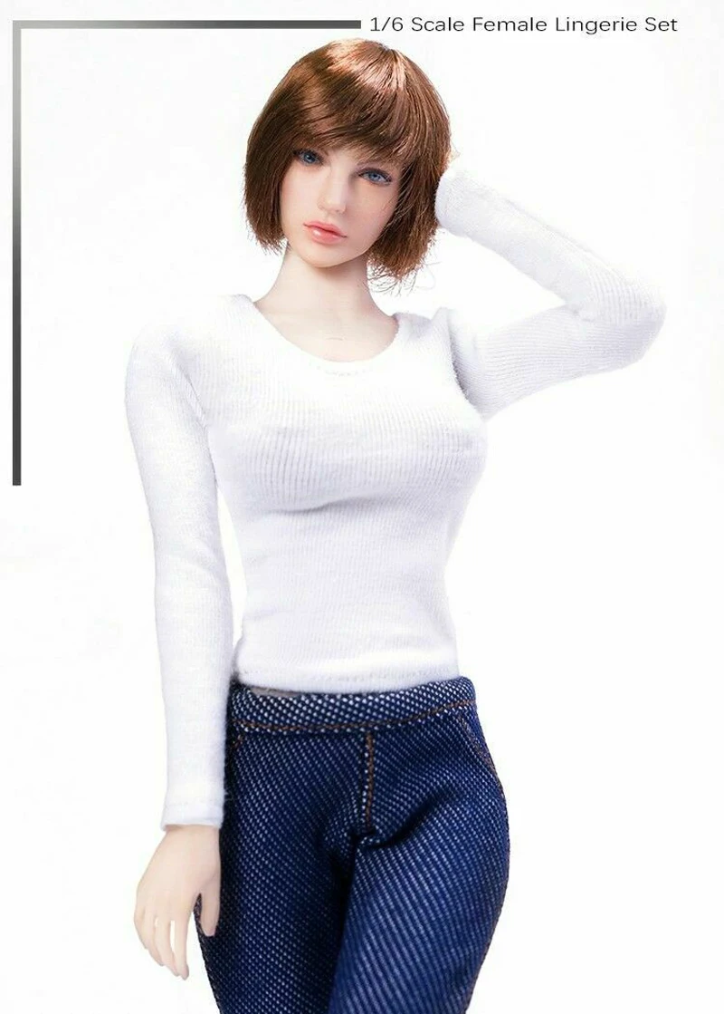 

Custom 1/6th Female White Long Sleeve T-shirt Model for 12" Action Figure Doll