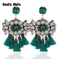 neefu wofu green rhinestone earrings tassel crystal big earring large long brinco ear accessories oorbellen christmas gift