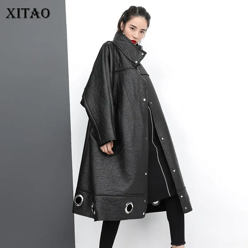 XITAO/Черное длинное женское модное пальто из искусственной кожи 2019 года с одним