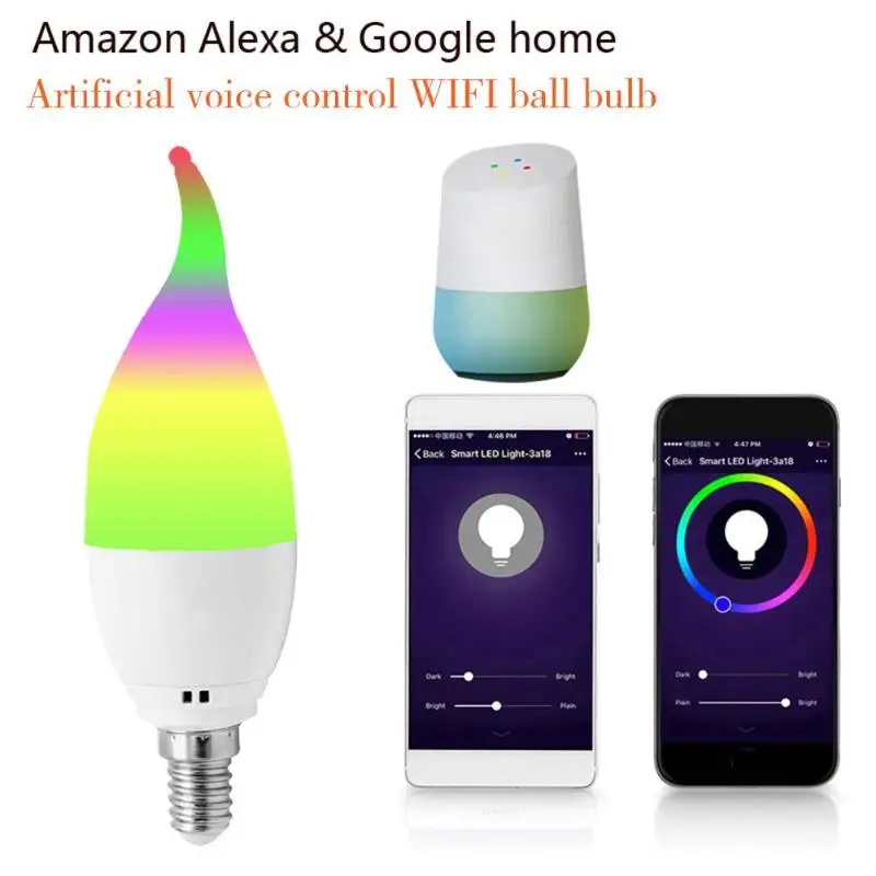 

E14 Smart WiFi Light Bulb RGBW LED Lamp Works with Alexa Google Home Assistant Group or Single Control Sharing Functions